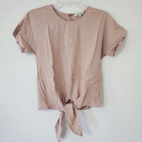 Madewell Tops - Madewell Womens XS Red White Stripe Tie Front Button Back Short Sleeve Top Shirt